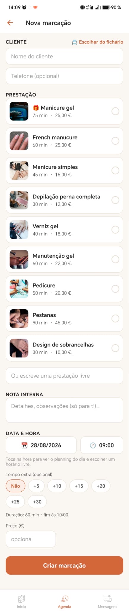 Nova marcação