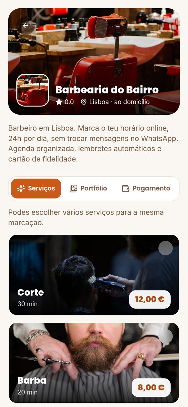 Cliente a marcar num barbeiro pela página online