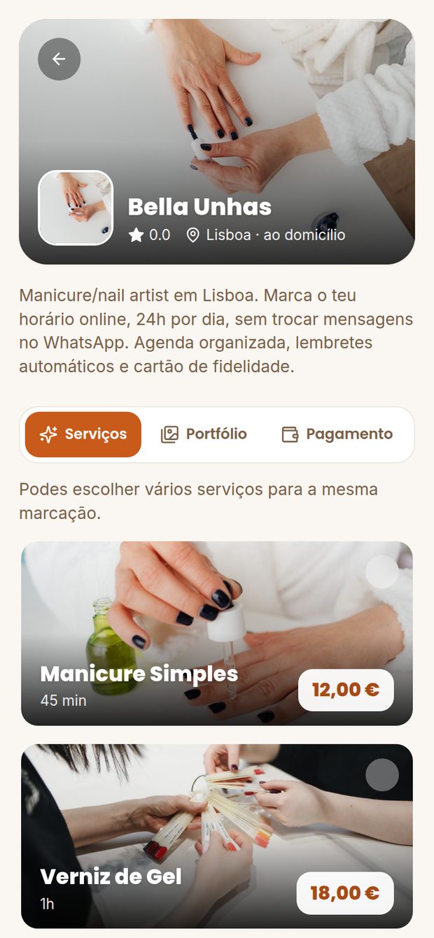 Página de marcações para Unhas e manicure